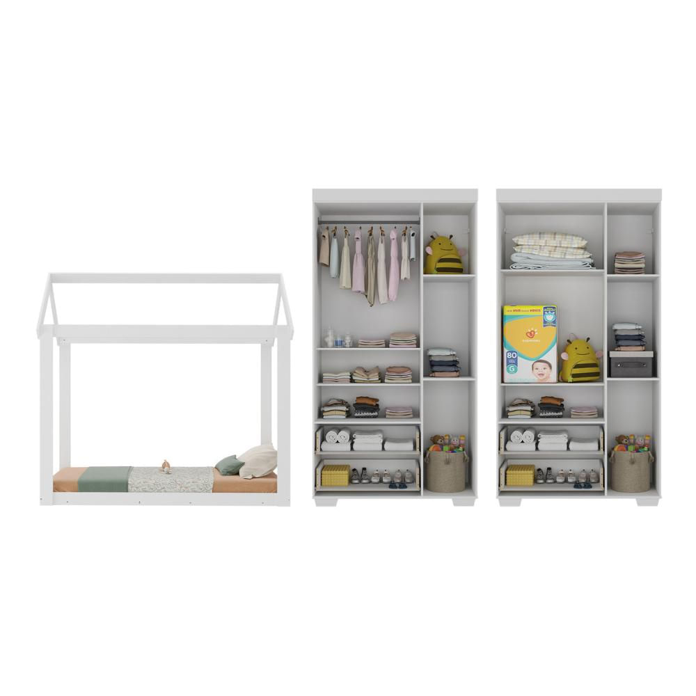 Quarto Infantil com Cama Montessoriana/Colchão/Guarda-Roupas Algodão Doce Multimóveis MX4276 Branco