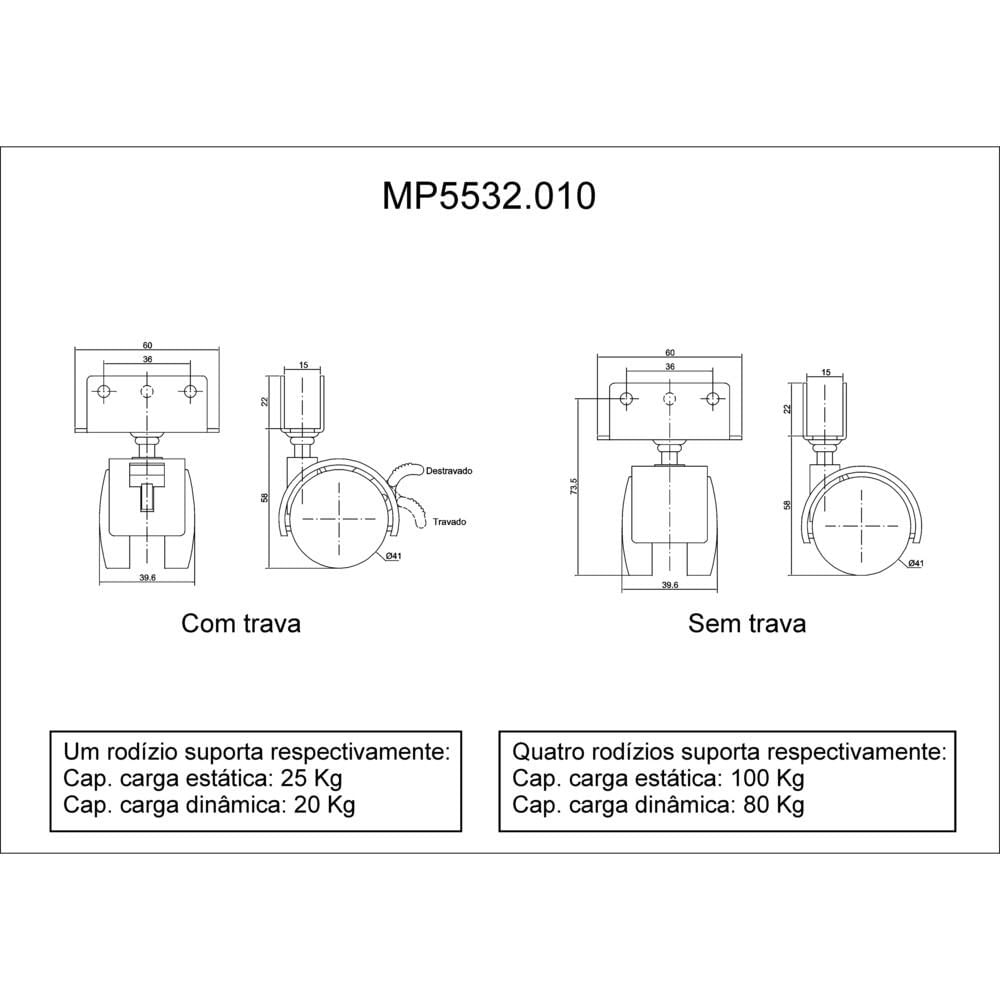 4 Rodinhas Para Berço Rodízio Roda Chapa U 15mm 100KG