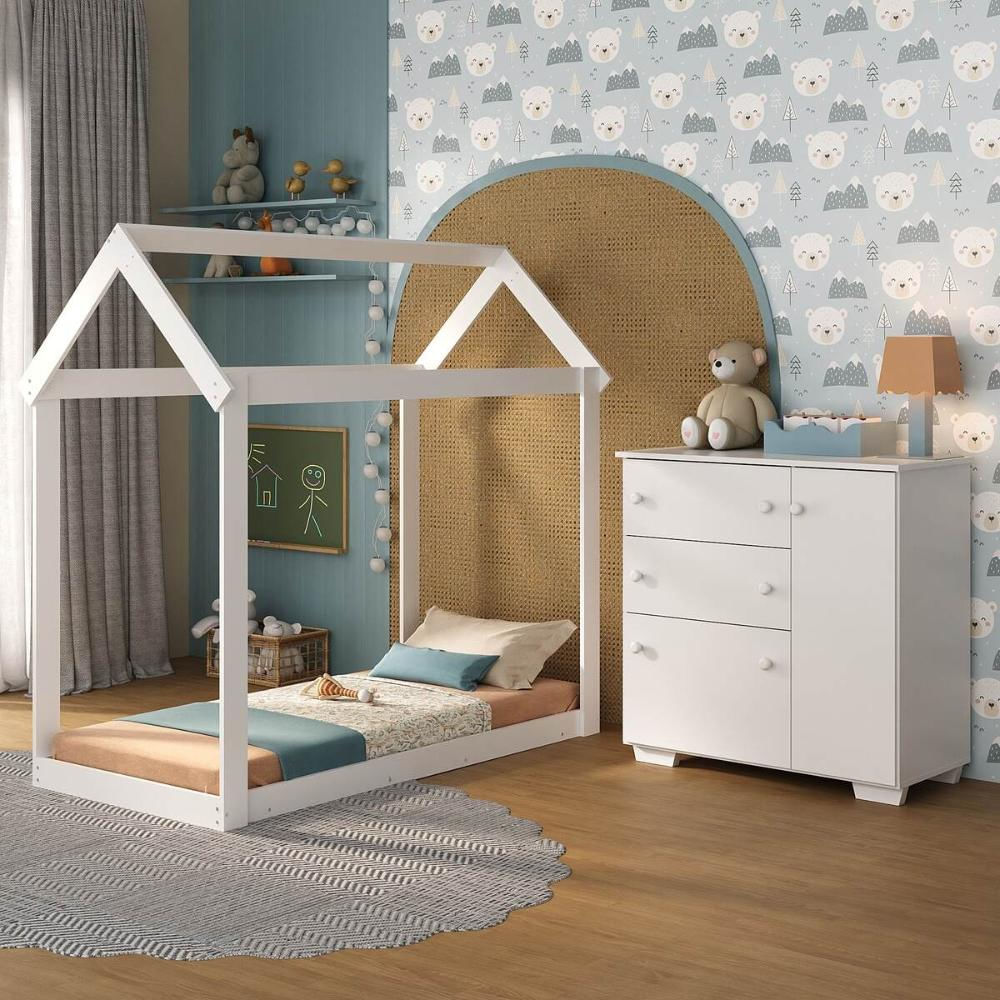 Quarto Infantil com Cama Montessoriana e Cômoda Flex Algodão Doce Multimóveis MX4277 Branco