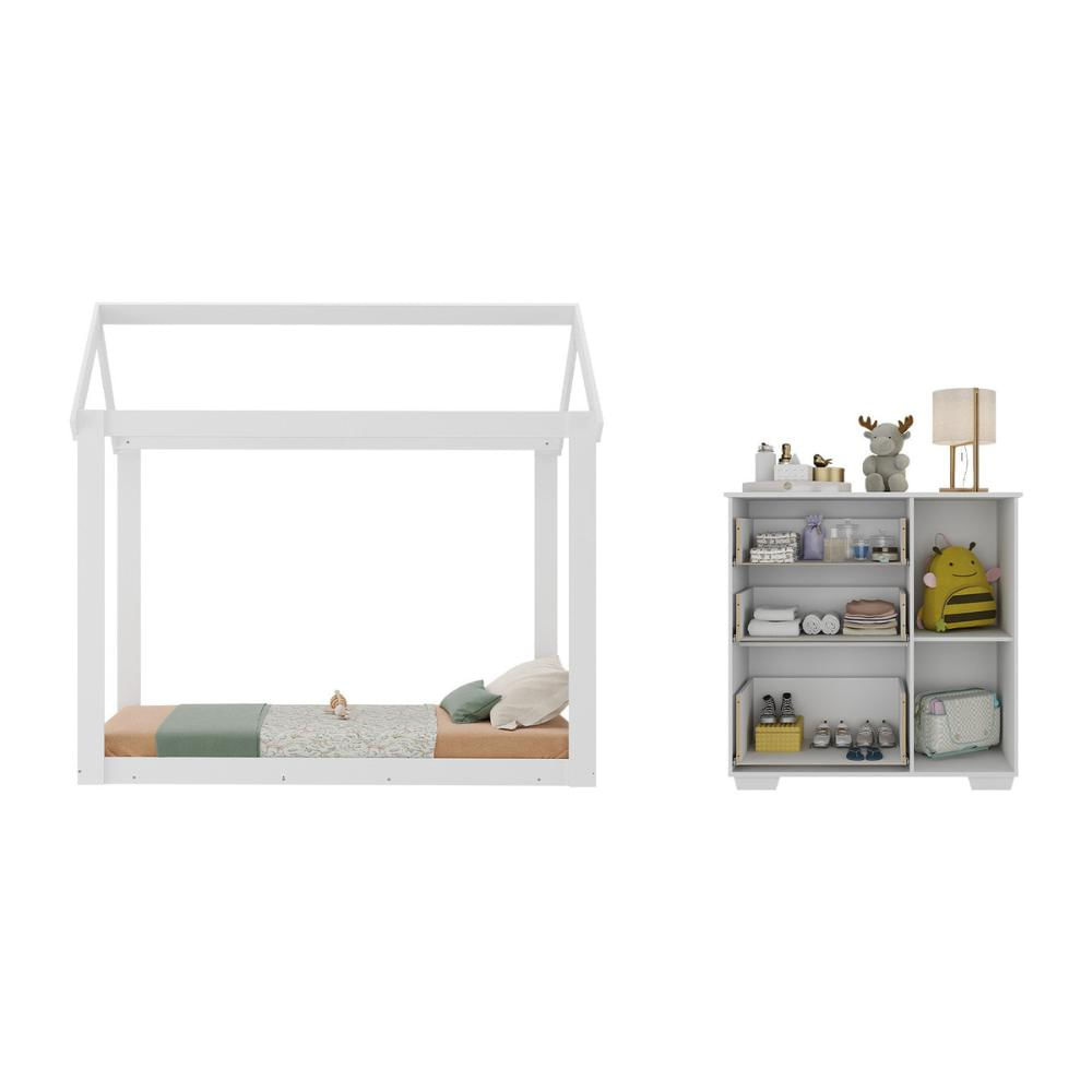 Quarto Infantil com Cama Montessoriana e Cômoda Flex Algodão Doce Multimóveis MX4277 Branco