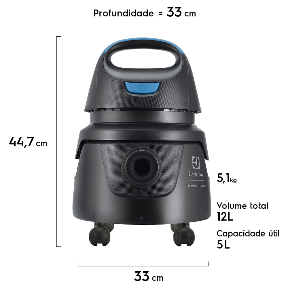 Aspirador de Pó e Água Electrolux 1400W 5L c/ Conjunto de Acessórios e Rodas 360° (AWD01) 220V