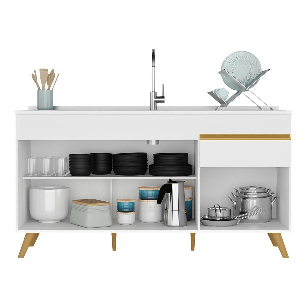 Balcão Cozinha Gabinete Pia 150 cm 3 Portas 1 Gaveta Veneza GW Multimóveis MP2072 Branco