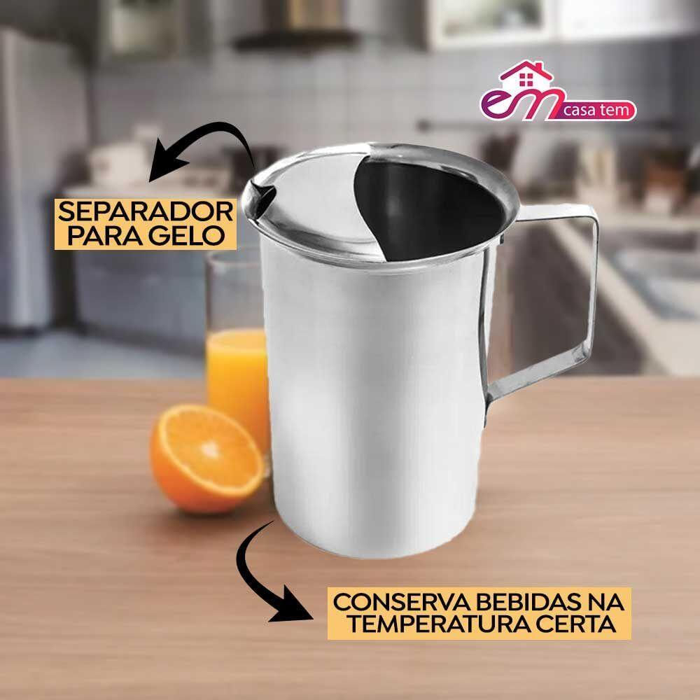 Jarra De Inox Com Aparador De Gelo Suco água Leite 1l Em Casa Tem