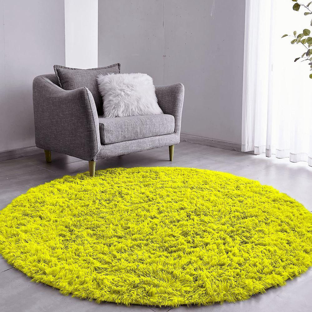 Tapete Sala Felpudo Peludo Redondo 200 Cm Amarelo