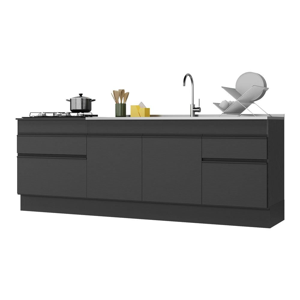 Kit 2 Balcões com Rodapé Gabinete Pia 150 cm e Cooktop 70 cm Veneza Multimóveis MP2108.895 Preto