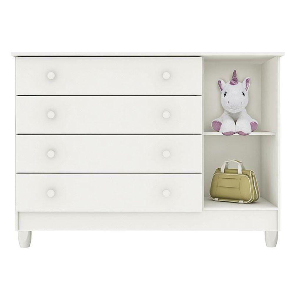 Quarto De Bebê New Selena 4 Portas Com Berço Lila E Cômoda Gran Selena Branco Brilho