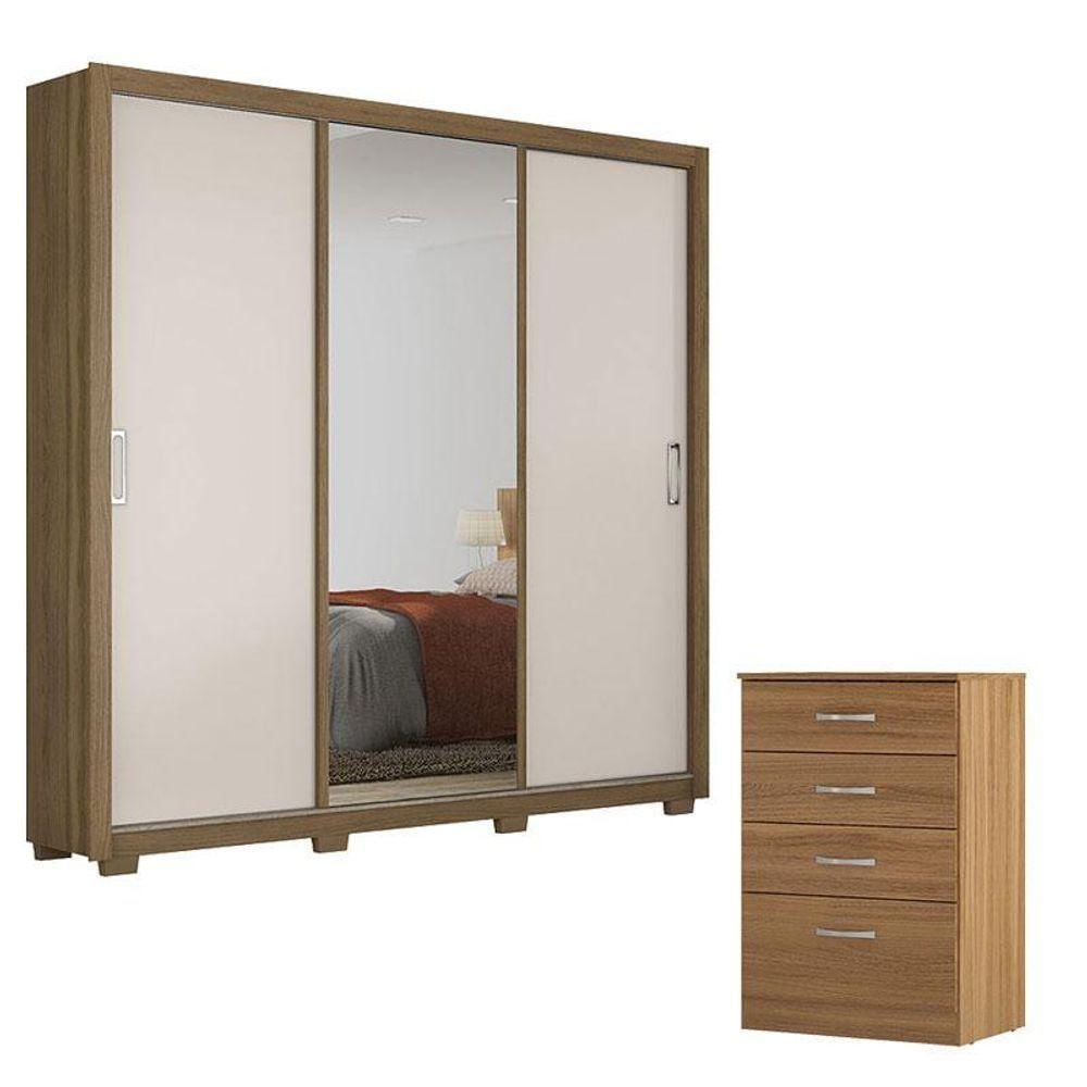 Cômoda Astral E Guarda Roupa Casal Residence Amêndola Off White Com Pés - Demóbile