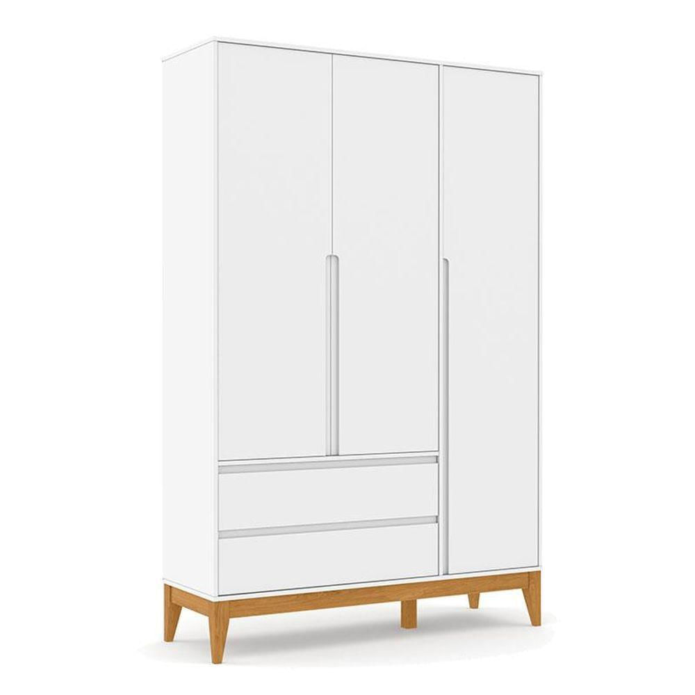 Quarto De Bebê Nature Clean 3 Portas Com Berço Unique Branco Soft Eco Wood E Colchão Ortobom