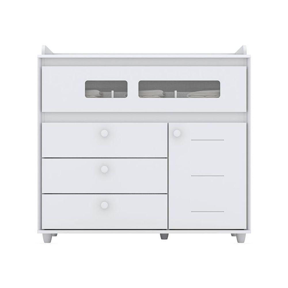 Berço Americano E Cômoda Infantil Aquarela Branco Com Colchão Ortobom - Henn