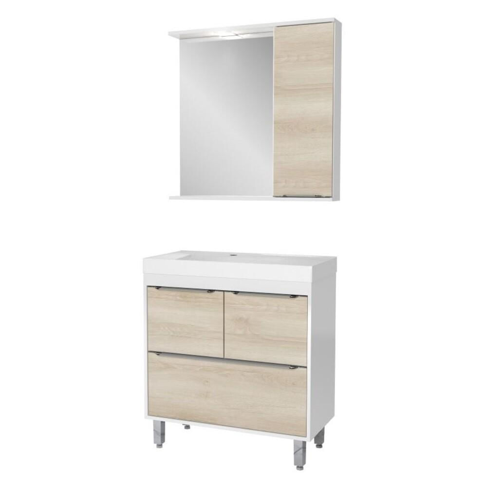 Gabinete Banheiro com Cuba e Espelheira Multimóveis CR10061 Branco/Legno Crema