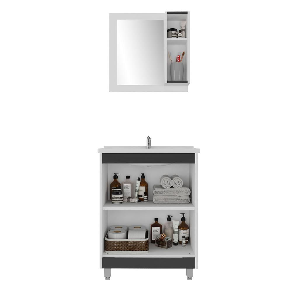 Gabinete Banheiro com Cuba e Espelheira 60cm Multimóveis CR10058 Branco/Preto