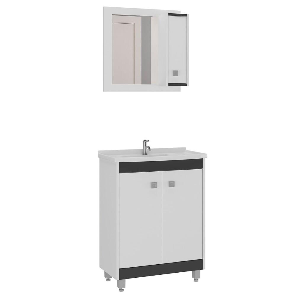 Gabinete Banheiro com Cuba e Espelheira 60cm Multimóveis CR10058 Branco/Preto