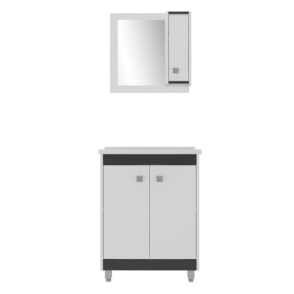 Gabinete Banheiro com Cuba e Espelheira 60cm Multimóveis CR10058 Branco/Preto