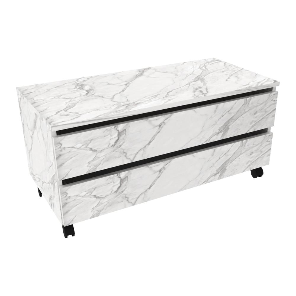 Gabinete Banheiro 2 Gavetas com Rodízios 80cm Multimóveis CR10083 Mármore Branco