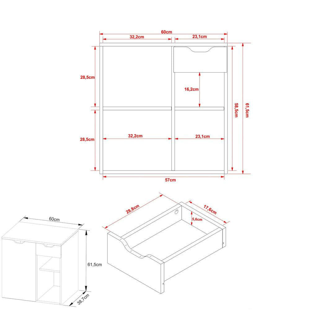 Gabinete Banheiro 1 Porta 1 Gaveta 60cm Multimóveis CR10085 Mármore Branco