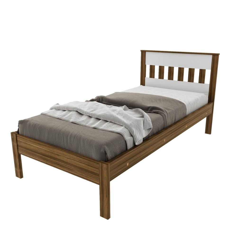 Cama de Solteiro para Colchão 88 x 188 cm Multimóveis CR35010 Nogal/Branca