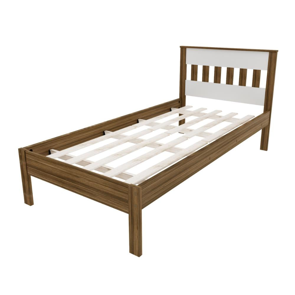 Cama de Solteiro para Colchão 88 x 188 cm Multimóveis CR35010 Nogal/Branca