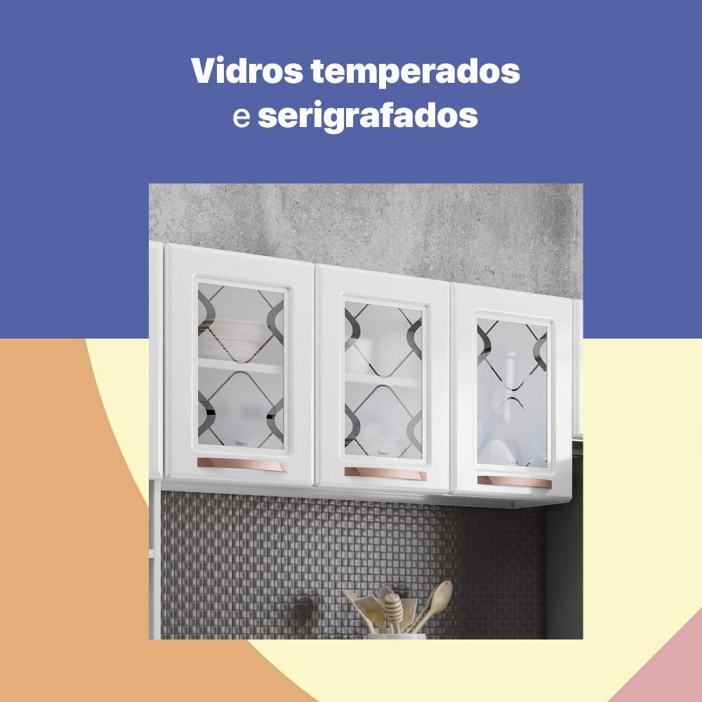 Armário de Cozinha de Aço Compacta 3 Peças Regina Multimóveis Glass CR6134 Branco