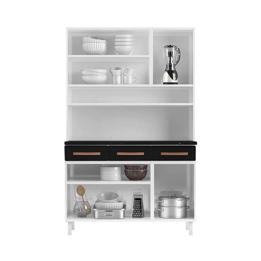 Armário de Cozinha de Aço Kit Triplo 120cm Regina Multimóveis CR6130 Branco/Preto