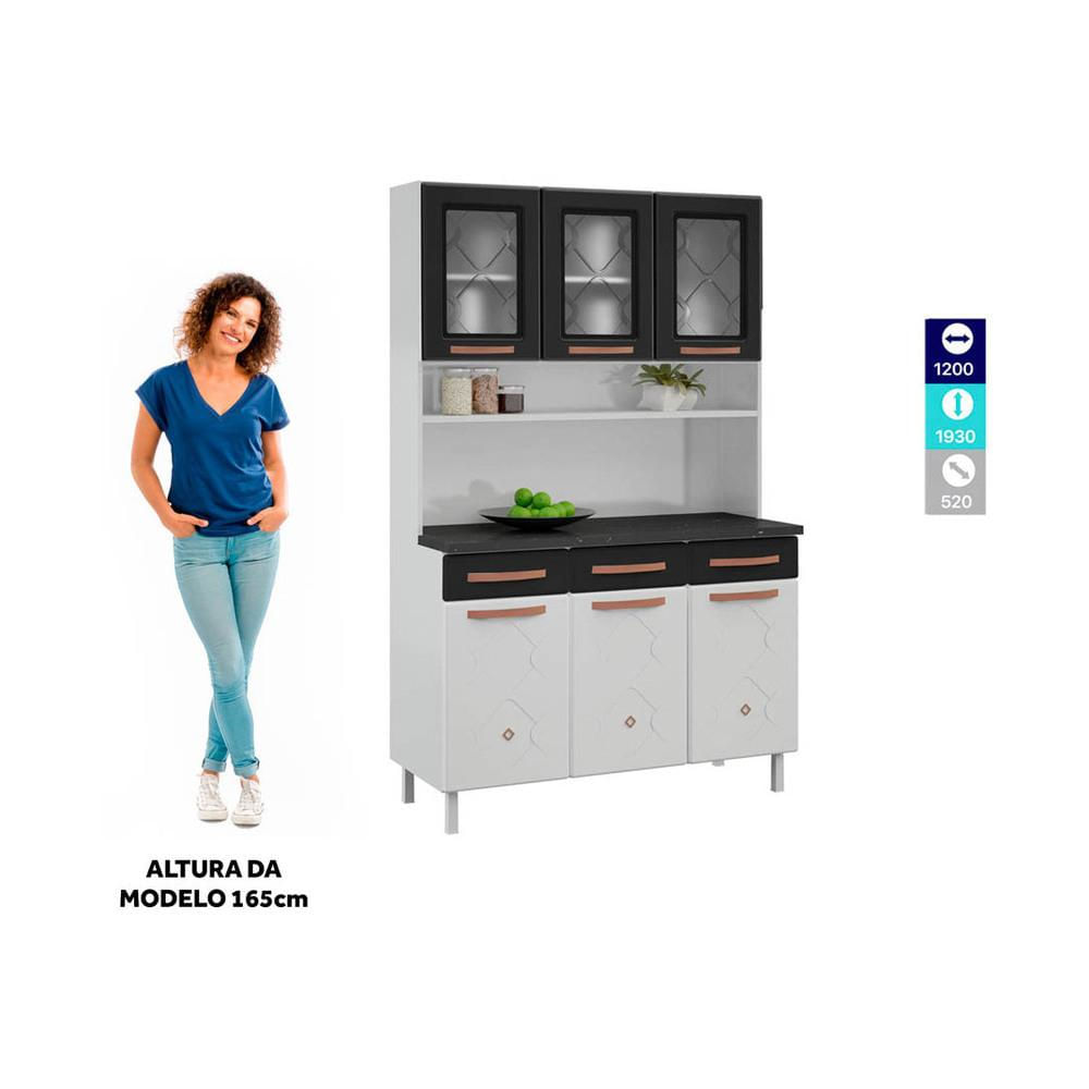 Armário de Cozinha de Aço Kit Triplo 120cm Regina Multimóveis CR6130 Branco/Preto