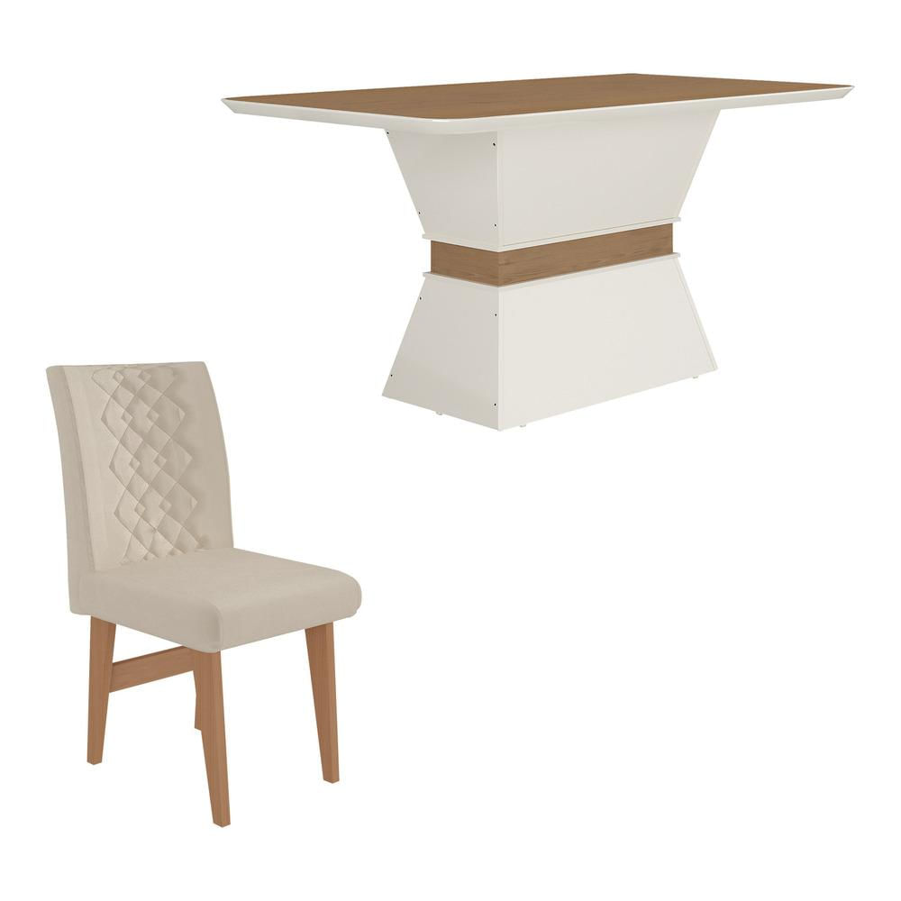 Conjunto Mesa de Jantar 160 cm com 6 cadeiras Nairobi Multimóveis EX1011 Madeirado/Off White/Bege