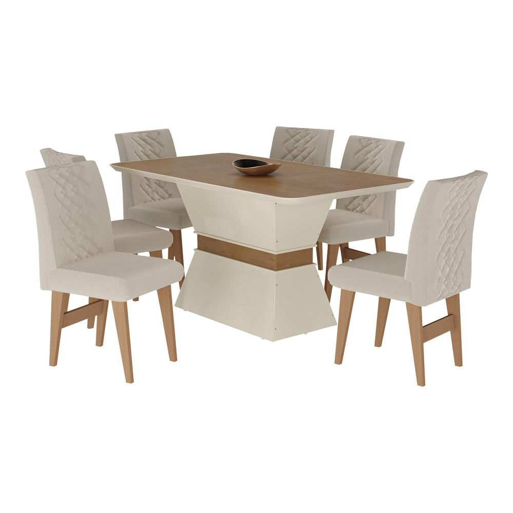 Conjunto Mesa de Jantar 160 cm com 6 cadeiras Nairobi Multimóveis EX1011 Madeirado/Off White/Bege