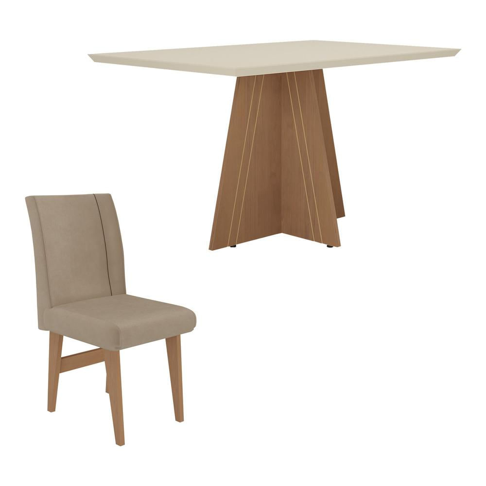 Conjunto Mesa de Jantar 136 cm com 4 cadeiras Denver Multimóveis EX1006 Madeirado/Off White/Mascavo