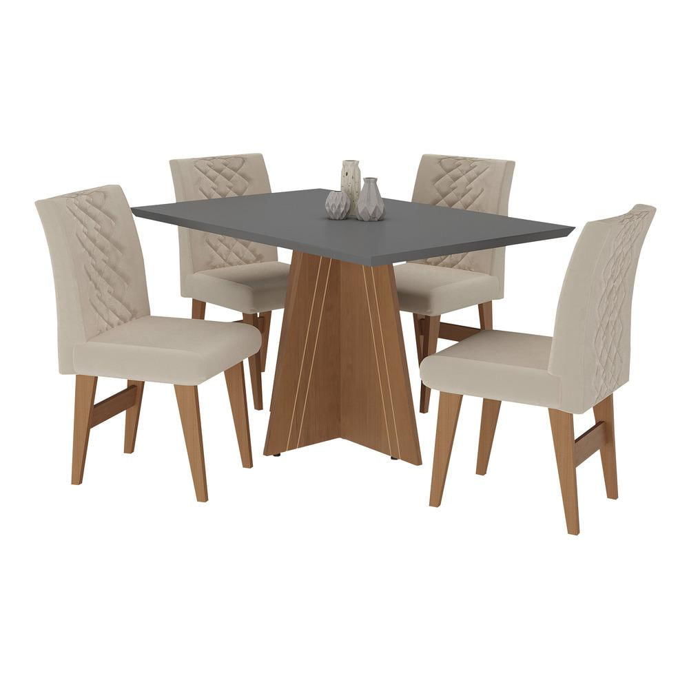 Conjunto Mesa de Jantar 136 cm com 4 cadeiras Marselha Multimóveis EX1007 Madeirado/Grafite/Bege