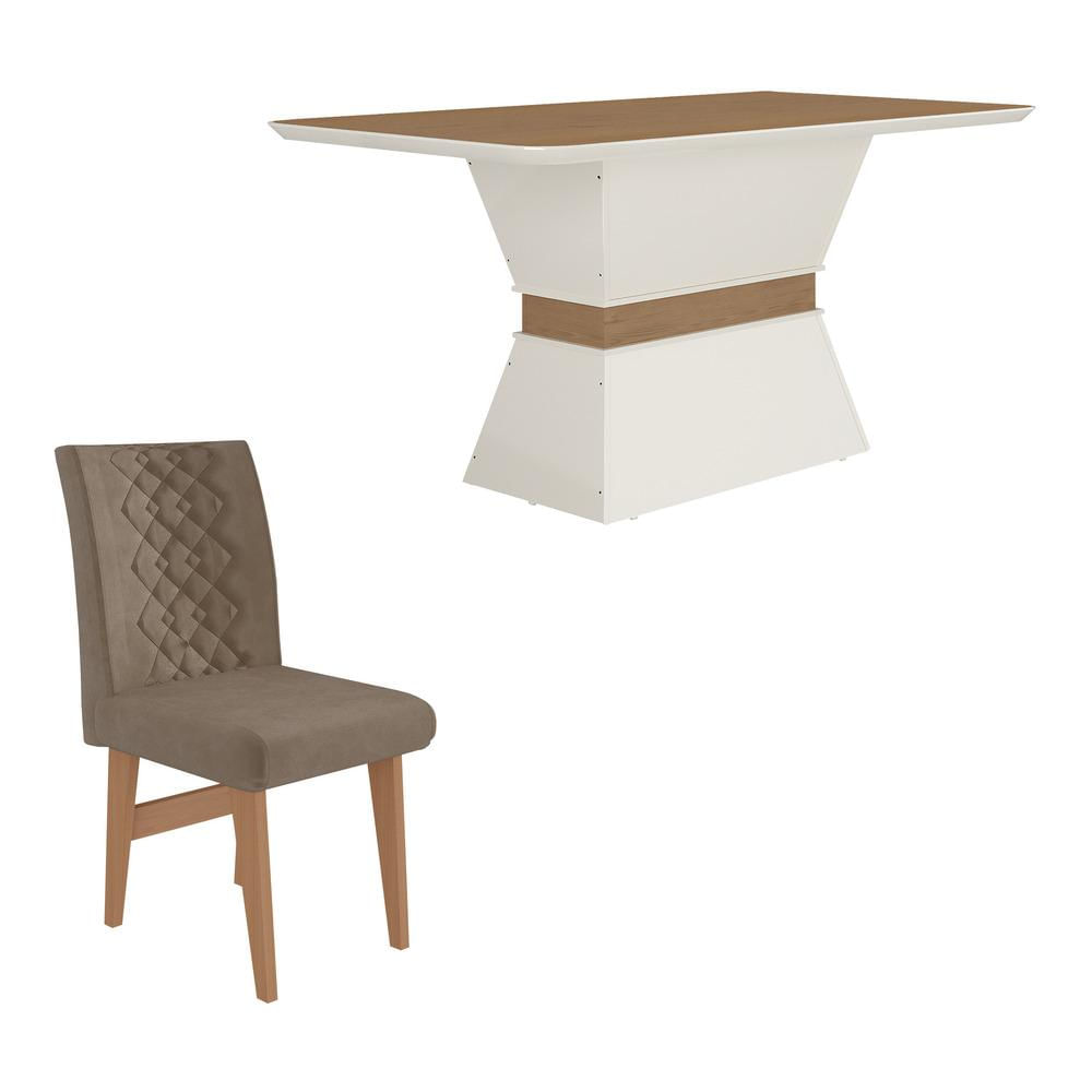 Conjunto Mesa de Jantar 160 cm com 6 cadeiras Nairobi Multimóveis EX1011 Madeirado/Off White/Castor