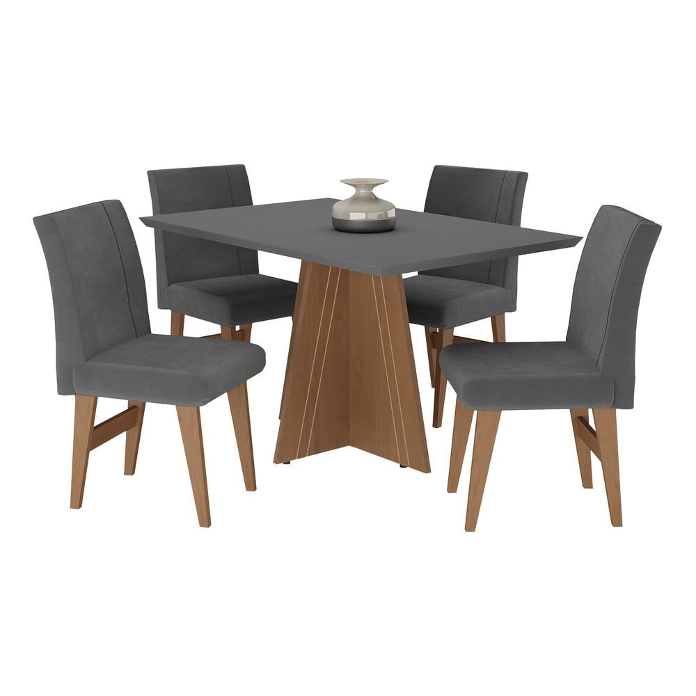 Conjunto Mesa de Jantar 136 cm com 4 cadeiras Denver Multimóveis EX1006 Madeirado/Grafite