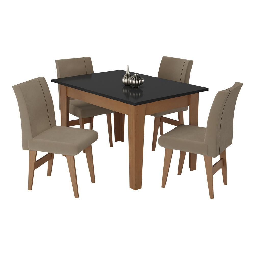 Conjunto Mesa de Jantar 120 cm com 4 Cadeiras Tokio Multimóveis EX1004 Madeirado/Preto/Mascavo