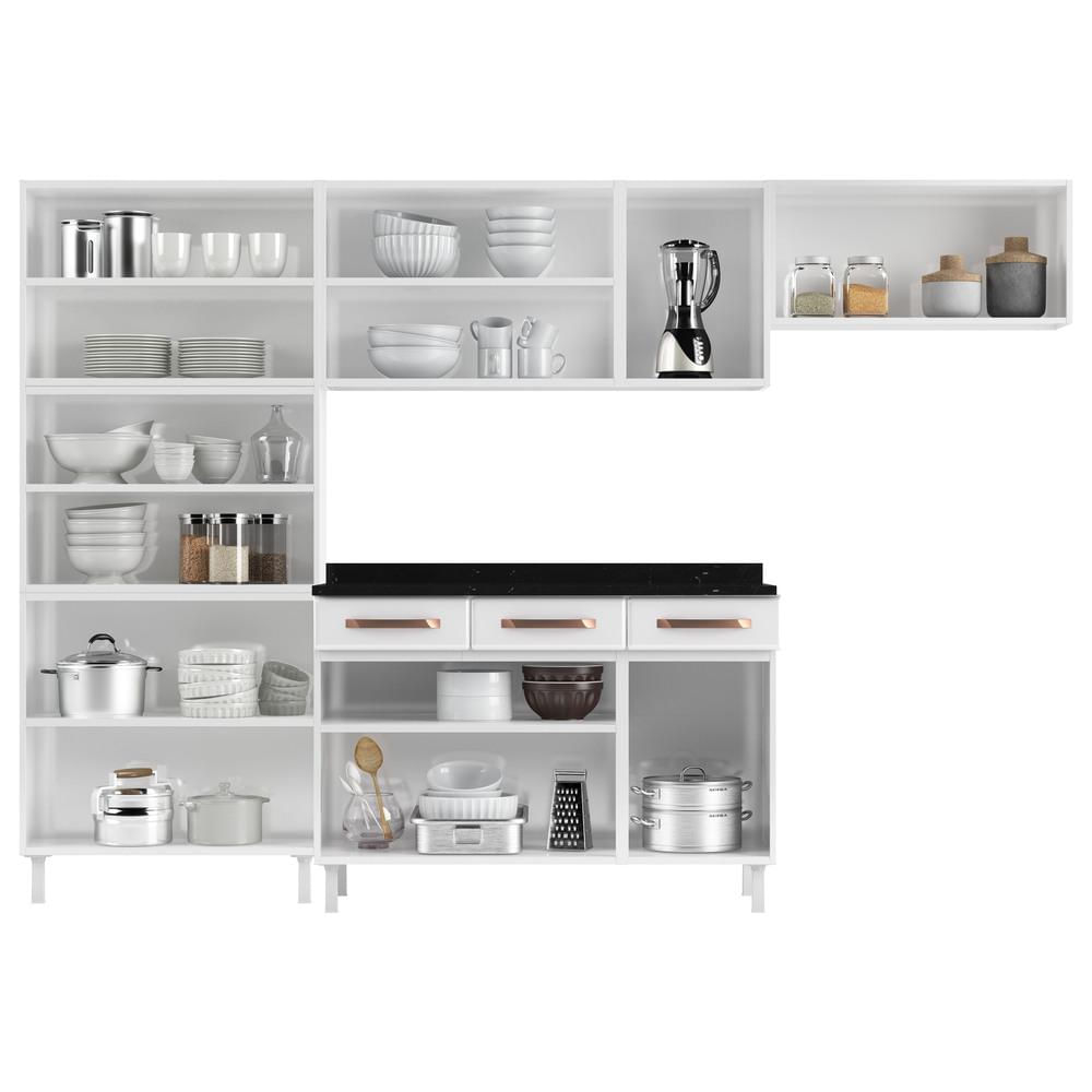 Armário de Cozinha de Aço Completa com Balcão Regina Multimóveis Glass CR6141 Branco