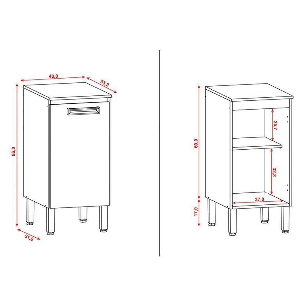 Balcão De Cozinha Ametista 1 Porta 40 Cm Nogueira Off White - Kits Paraná