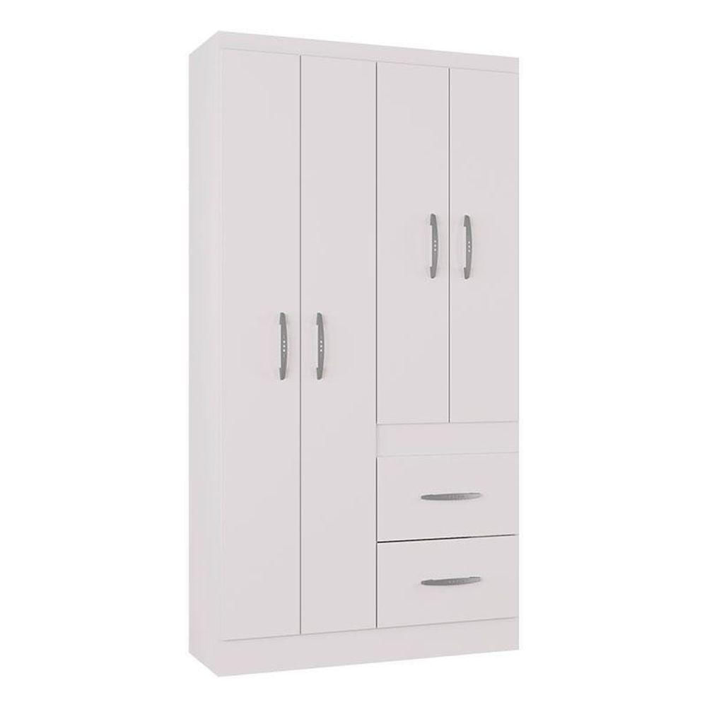 Cômoda 868 4 Gavetas E 1 Porta Com Guarda Roupa Solteiro Milão 4 Portas Branco Brilho - Poquema