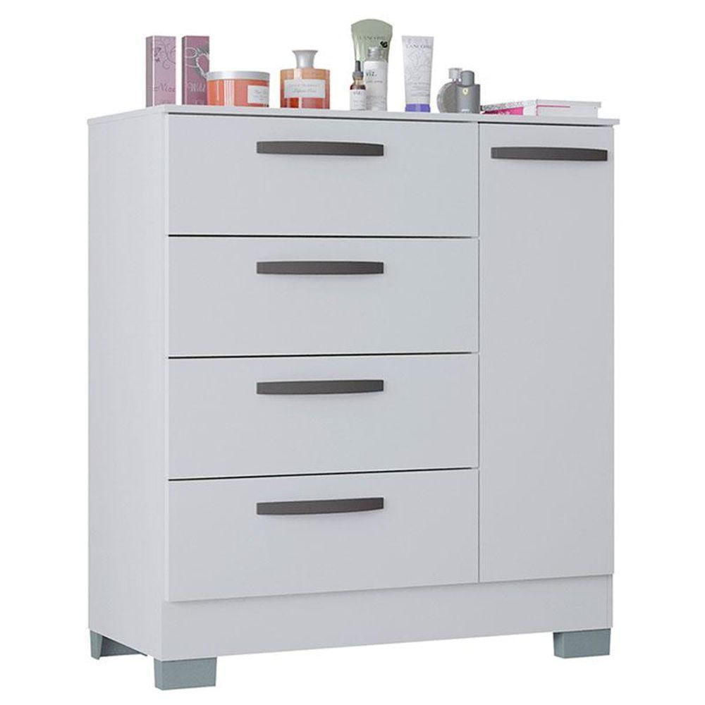 Cômoda Ambiente 868 4 Gavetas E 1 Porta Branco Brilho - Poquema