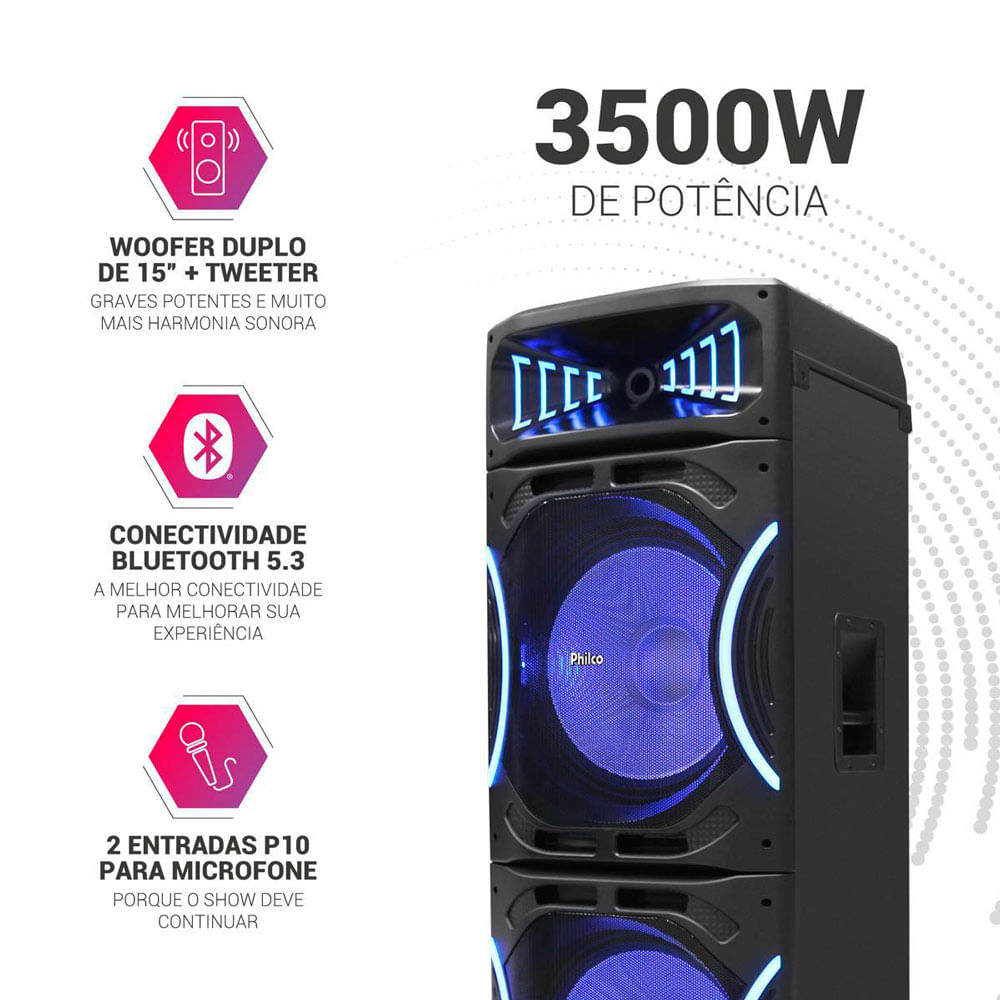 Torre de Som Amplificada Philco PCX35000 3500W