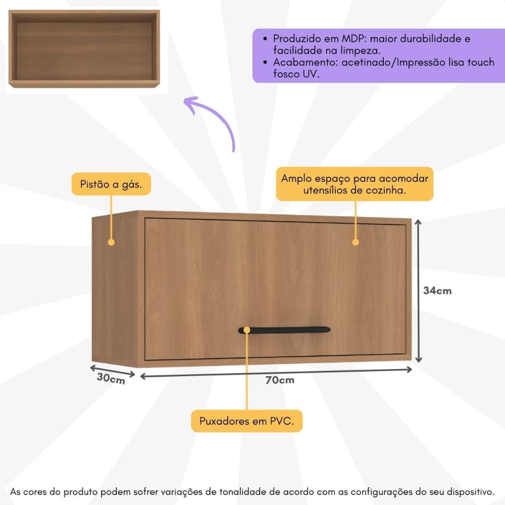 Armário de Cozinha Aéreo 70cm com 1 Porta Basculante Havana Multimóveis CR20307 Rovere