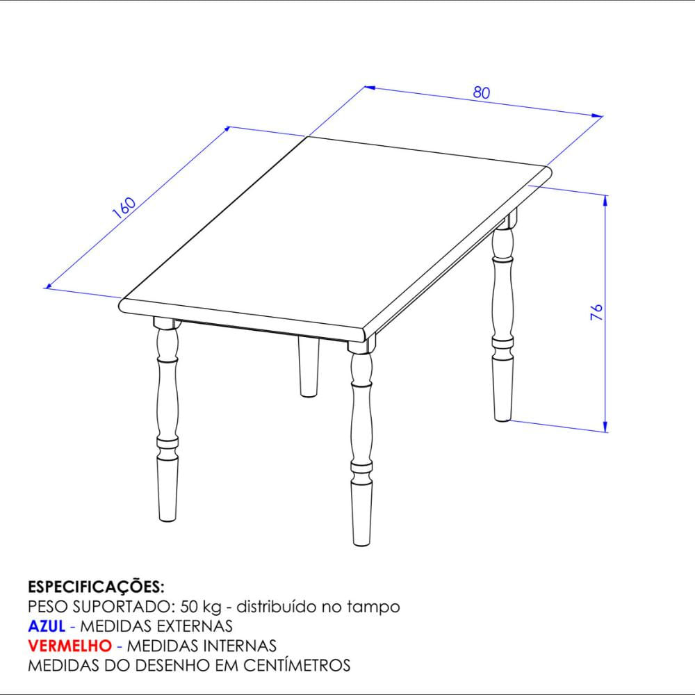 Mesa de Jantar 160cm Multimóveis CR20278 Castanho