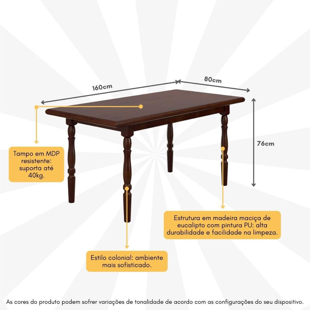 Mesa de Jantar 160cm Multimóveis CR20278 Castanho