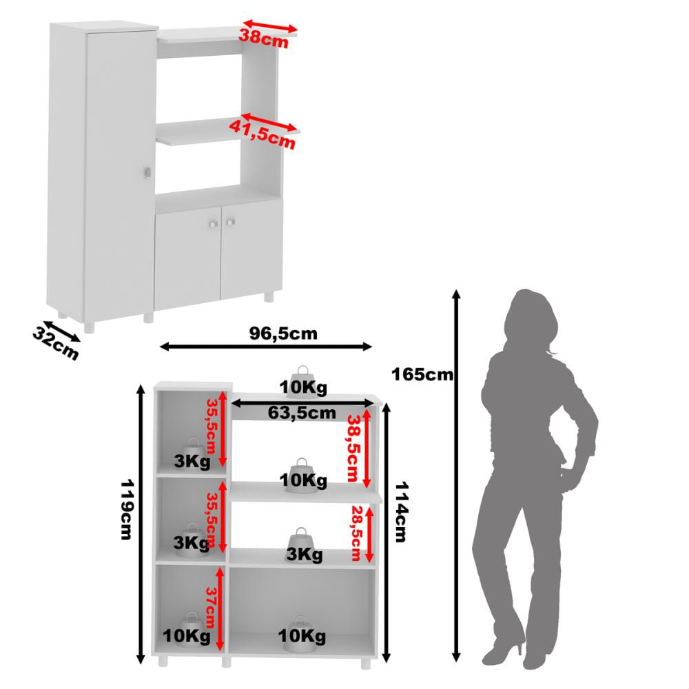 Balcão Multiuso para Forno e Micro-ondas com 3 Portas Multimóveis CR20341 Branco