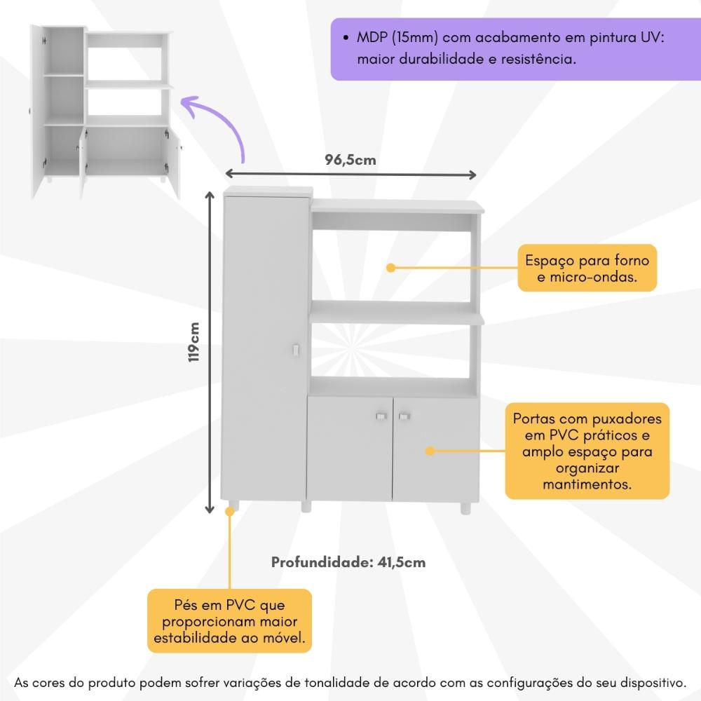 Balcão Multiuso para Forno e Micro-ondas com 3 Portas Multimóveis CR20341 Branco