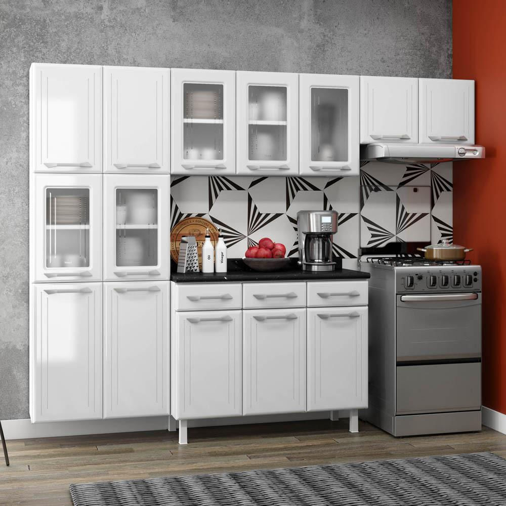 Armário de Cozinha de Aço Compacta 3 Peças Rose Multimóveis CR6103 Branco