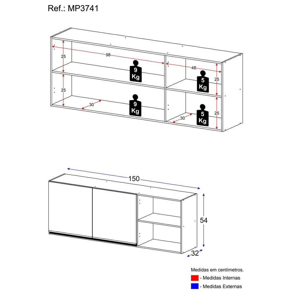 Armário de Cozinha Aéreo 150 cm 2 Portas Veneza Multimóveis MP3741.891 Branco