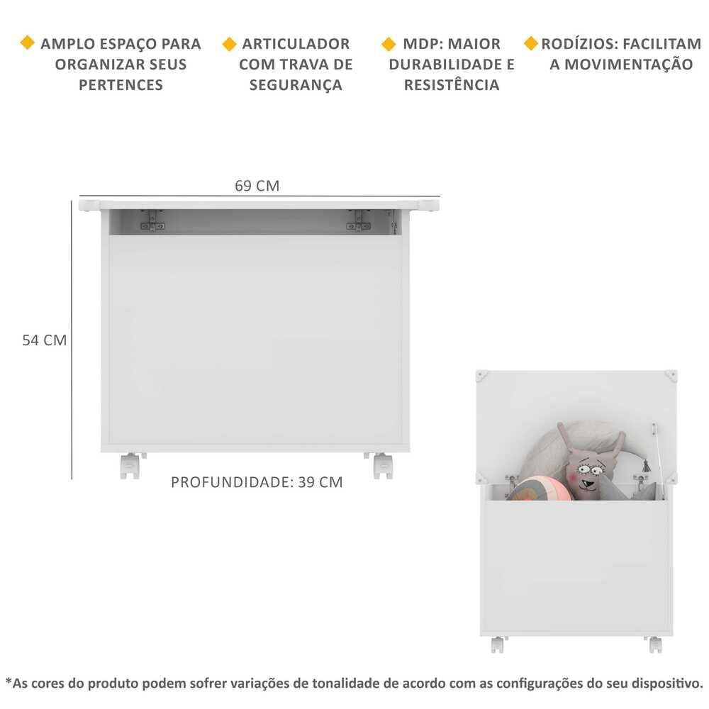 Caixa de Brinquedos Baú Organizador com Rodízios Multimóveis FG3637 Branco