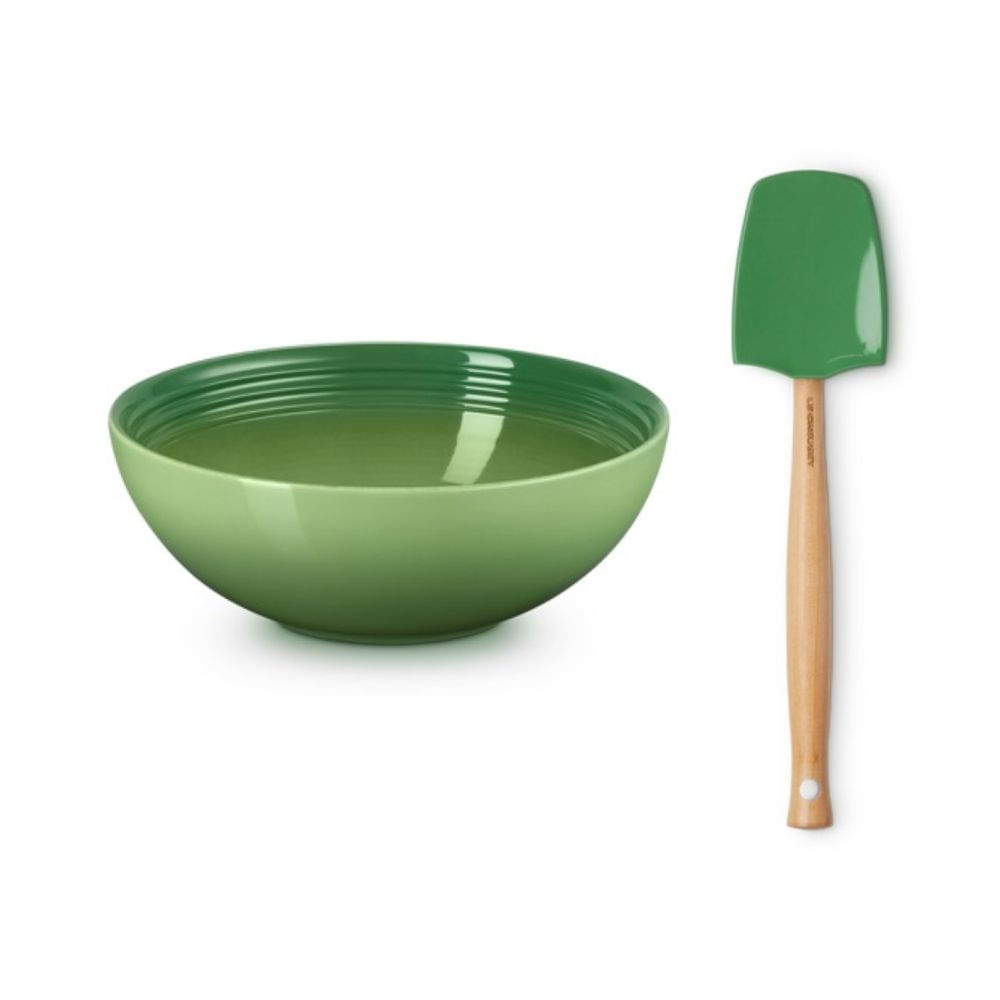 KIT LE CREUSET BOWL DE SERVIR 24CM E ESPÁTULA MULTIUSO - Verde Bambu