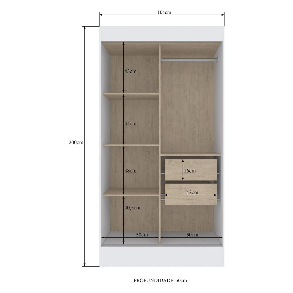 Guarda-Roupa 2 Portas Correr 2 Gavetas Milano Multimóveis VCR4143 Branco