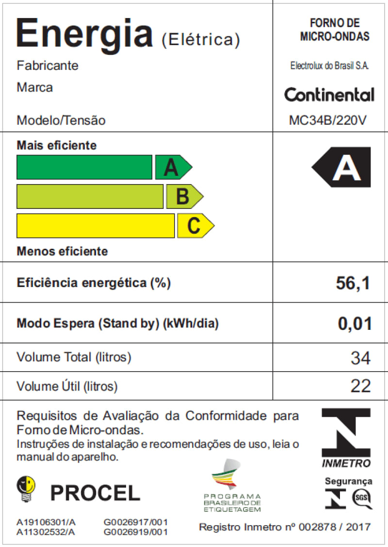 Micro-ondas Continental Branco 34 Litros com Função Descongelar (MC34B) 220V