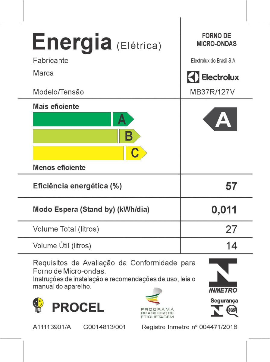 Micro-ondas Electrolux 27L Branco com 55 receitas pré-programadas e Função Tira Odor (MB37R) 220V