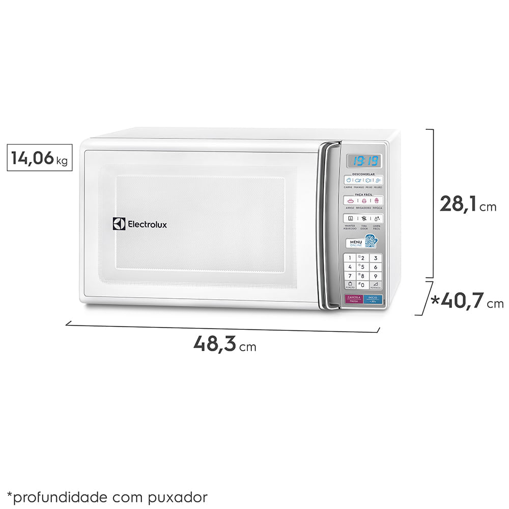 Micro-ondas Electrolux 27L Branco com 55 receitas pré-programadas e Função Tira Odor (MB37R) 220V