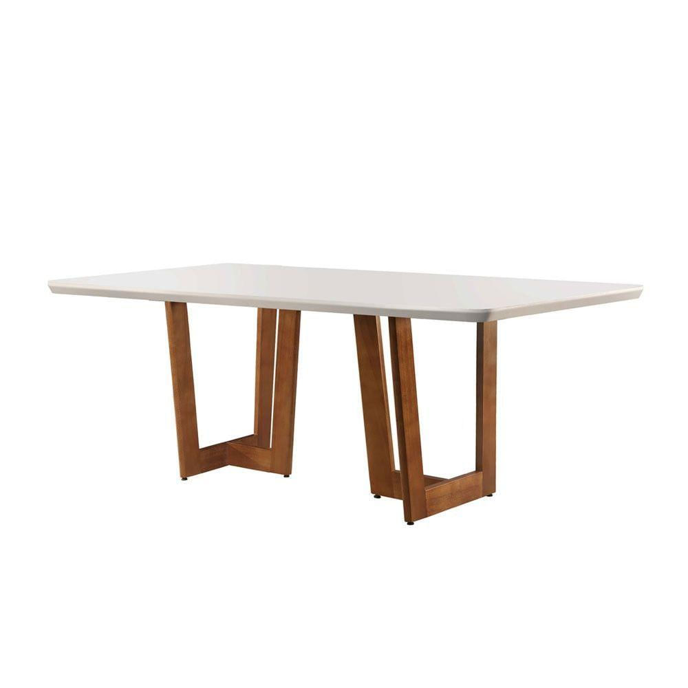 Mesa Patros 220cm Madeira e Vidro Mobillare Imbuia/Cinamomo